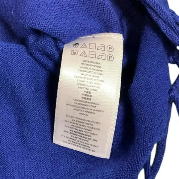 Michael Kors Women's OX Amalfi Blue Cowl Neck Long Sleeve Fringe Sweater Size L - Picture 12 of 12